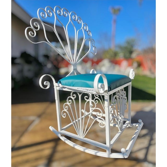 Vintage Wrought Iron Peacock Rocking Chair For Sale - Image 10 of 17