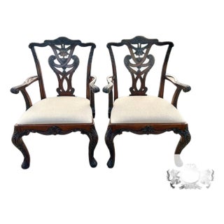 Henredon Chippendale Mahogany Armchairs Carved Ball & Claw Feet Pair Vintage 80s For Sale