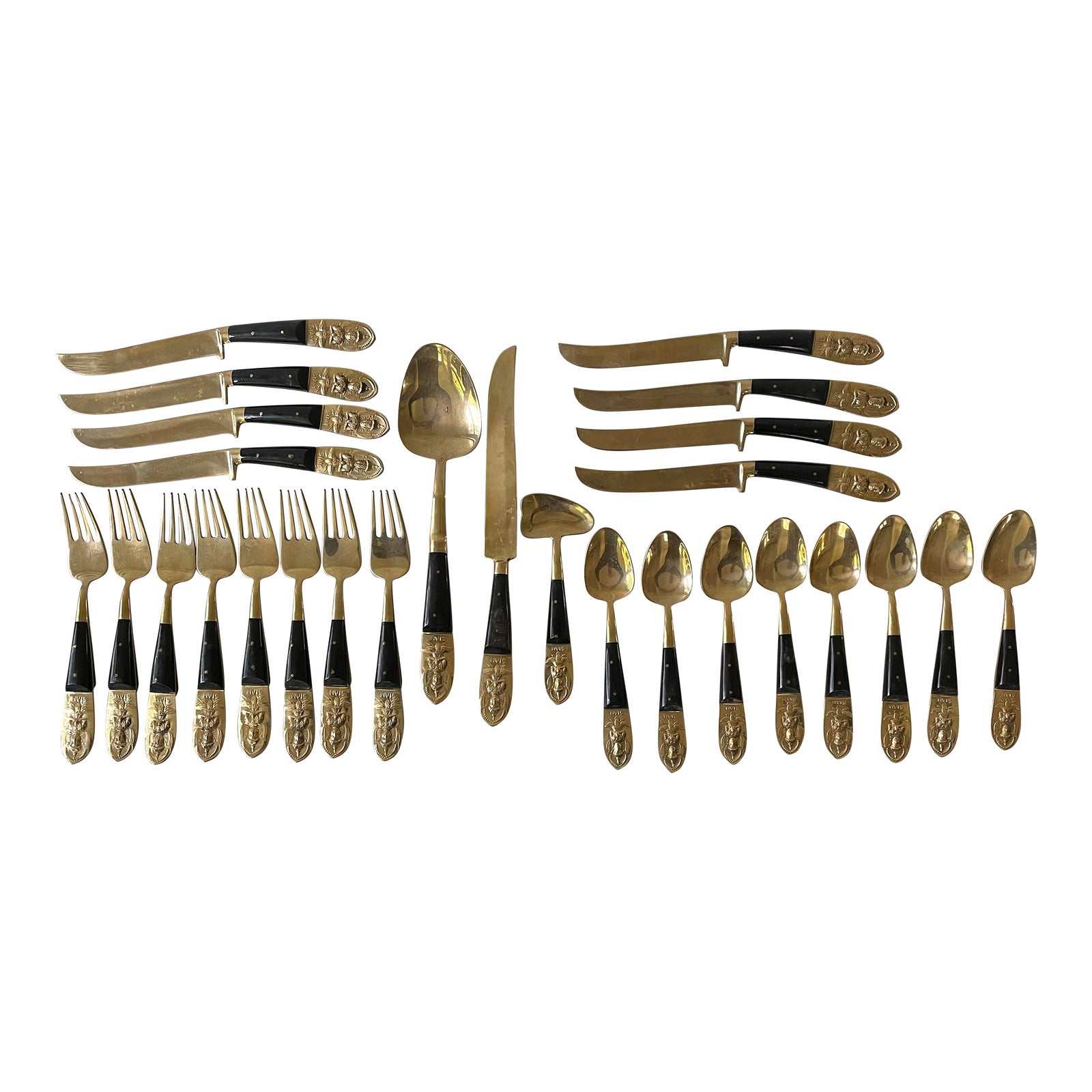 Thai Lapidary Brass Flatware Set. Chairish