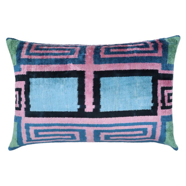 Turquoise Contemporary Turquoise Pink Handmade Velvet Throw Pillow & Down Insert For Sale - Image 8 of 8