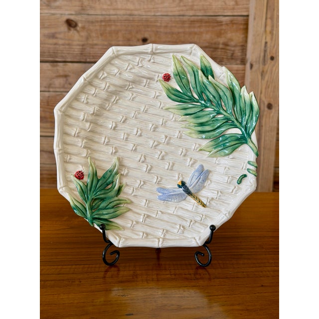 Fitz and Floyd Vintage Fitz & Floyd Tropical Bamboo Basketweave Majolica Style Decorative Plate For Sale - Image 4 of 11