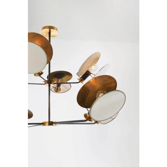 Osiris Large Reflector Chandelier in Bronze and Hand-Rubbed Antique Brass with Linen Diffuser Designer: Thomas O'Brien...