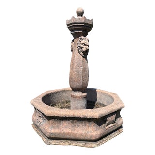 Fountain with Lions and Octagonal Base in Verona Red Marble, 1970s For Sale