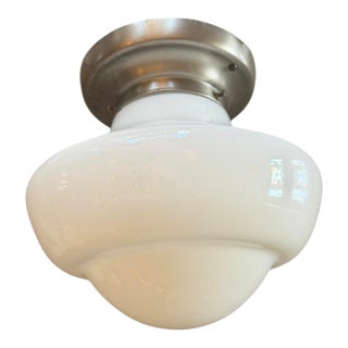 Early 20th Century Mid-Century Modern Nickleplate and White Glass Ceiling Light Fixture For Sale