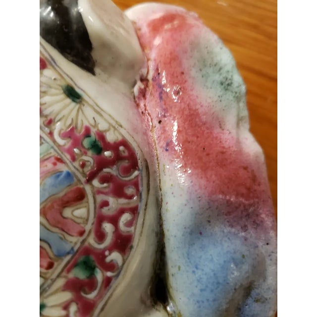 Early 20th Century Chinese Porcelain Lu Dongbin Statue With Horse Hair Facial for Hair For Sale - Image 10 of 10