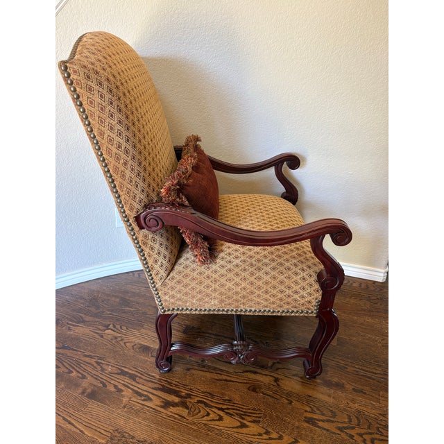 Thomasville Thomasville Grand Bergère Style Renaissance Revival Carved Mahogany Library Armchair – Model N-1713-Bp For Sale - Image 4 of 9