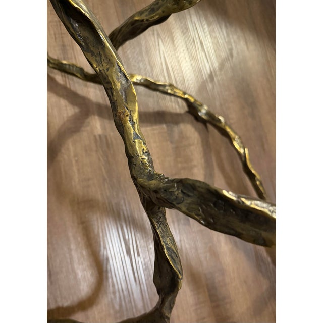 Metal Studio a by Global Views Twistwood Cocktail Table – Antique Brass W/ Glass Top For Sale - Image 7 of 9