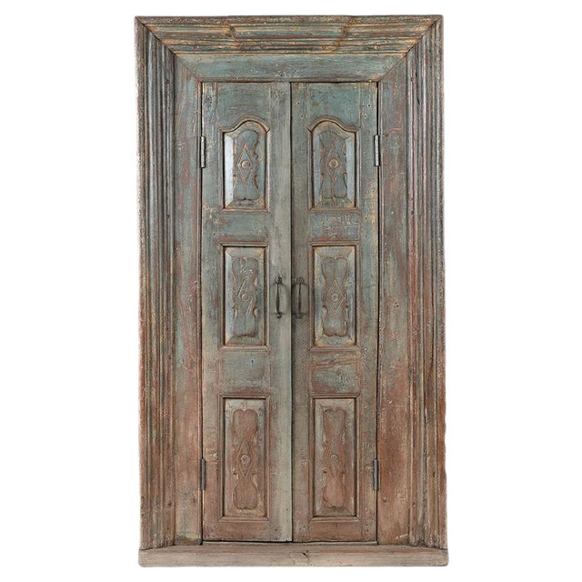 Antique Wood Door with Mirror For Sale