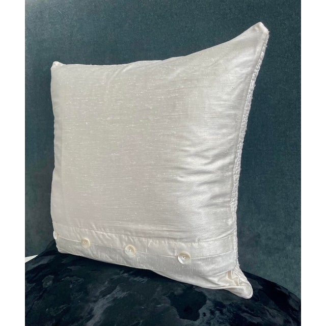 Textile Dahlia Floral Hand Quilted Decorative Silk Pillow Cover For Sale - Image 7 of 7
