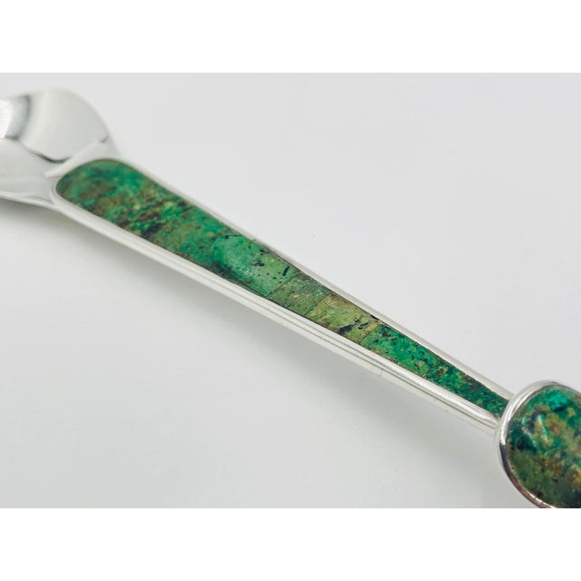 1980s Emilia Castillo for Los Castillo Silver-Plated & Malachite Bird Serving Utensils For Sale - Image 13 of 15