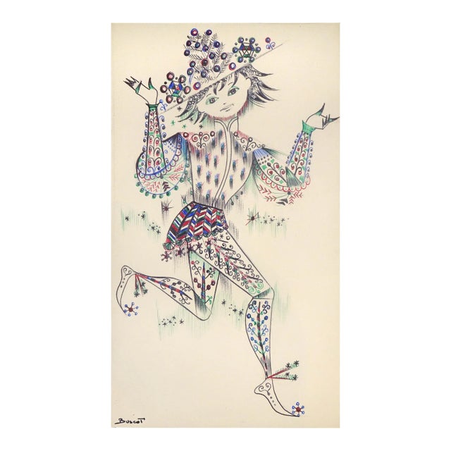 L'Arlequin de Noël - Original Pen Drawing on Paper by Buscot - Mid 1900 Mid 1900 For Sale