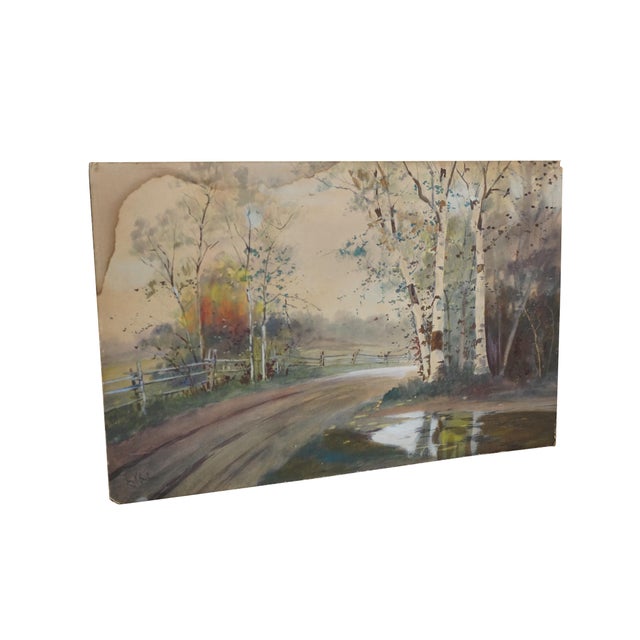 Victorian Antique Louis Kinney Harlow Autumn Birch Trees Landscape Watercolor Painting 20" For Sale - Image 3 of 11