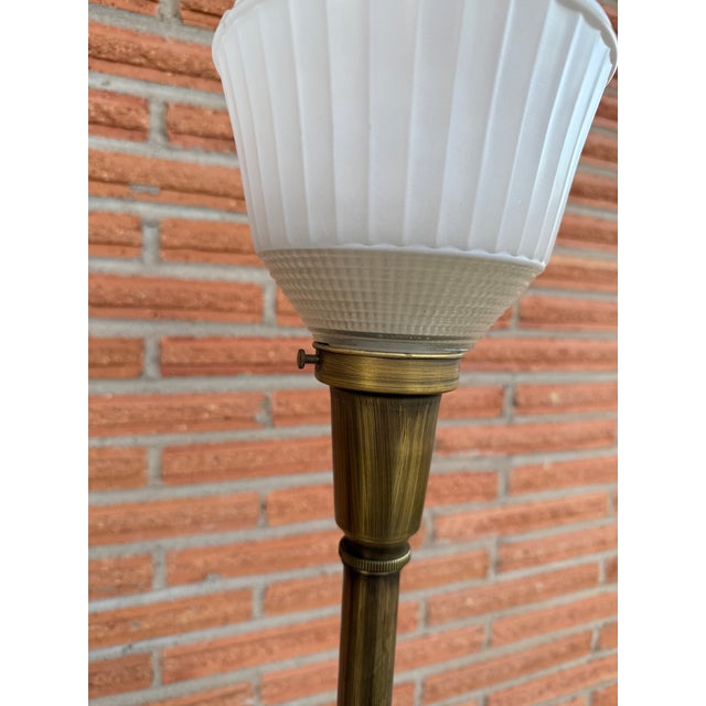 Mid 20th Century Hollywood Regency Art Deco Rembrandt Brass Torchiere Lamp For Sale - Image 10 of 10
