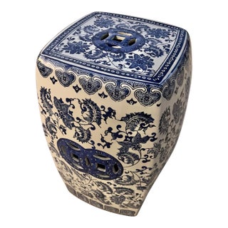 Vintage Blue & White Ceramic Asian Garden Stool For Sale