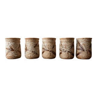 Rust and Cream Textured Studio Pottery Vessels, Set of 5 For Sale