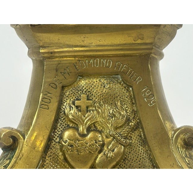 Large French Brass Altar Candlestick, 1920s For Sale - Image 4 of 13