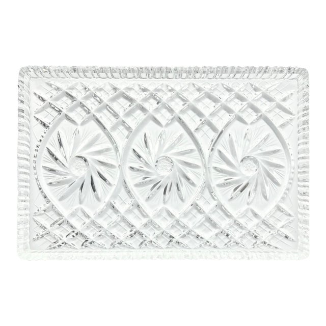 1940s Vintage American Pinwheel Heavy Cut Crystal Large Vanity Dresser Tray For Sale
