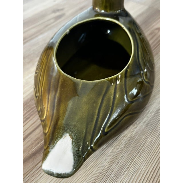 Mid-Century Modern Vintage Green Glazed Ceramic Duck Planter Made in Portugal for f.t.d.A For Sale - Image 3 of 9