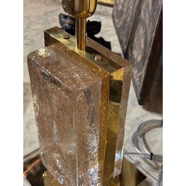 2000 - 2009 Pair of Modern Gold Dust Murano Block Lamps For Sale - Image 5 of 8