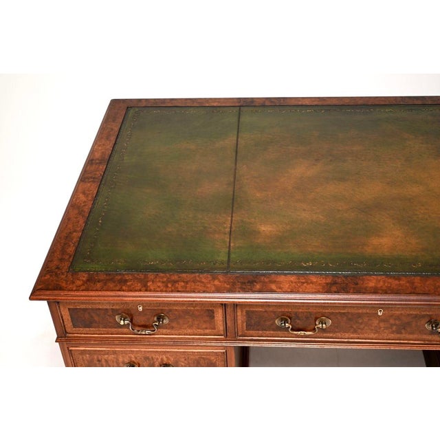 Vintage Pedestal Desk in Burr Walnut with Leather Top, 1950 For Sale - Image 6 of 11