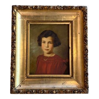 Early 20th Century Gilt Framed Portrait Painting of a Young Girl For Sale