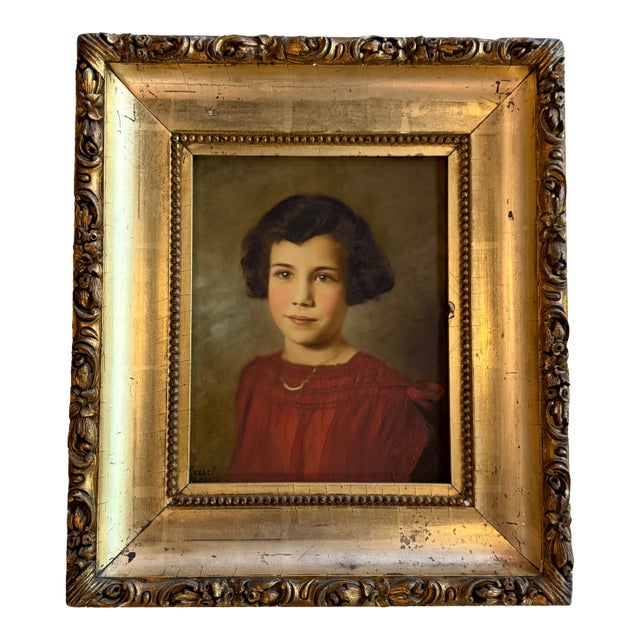 Early 20th Century Gilt Framed Portrait Painting of a Young Girl For Sale
