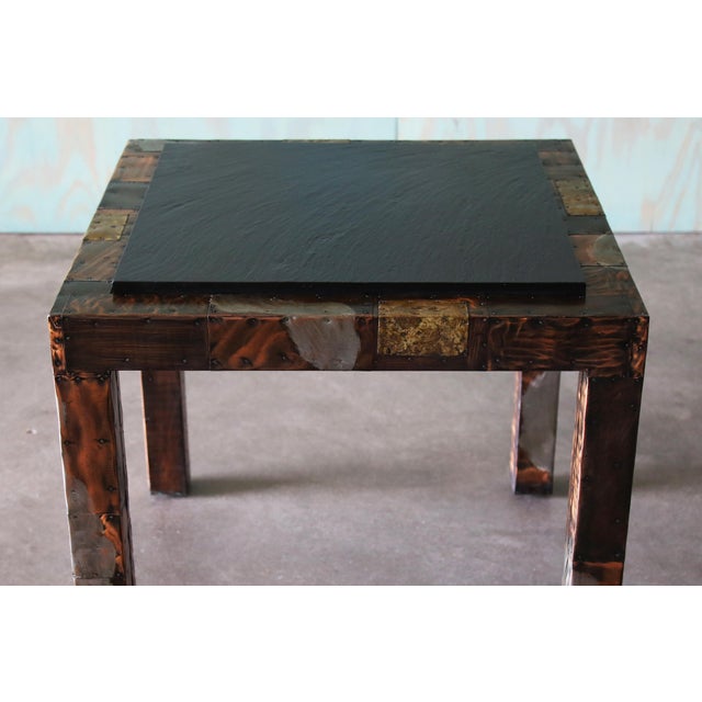 Metal 1960s Paul Evans for Directional Slate and Patchwork Game Center or Dining Table For Sale - Image 7 of 16
