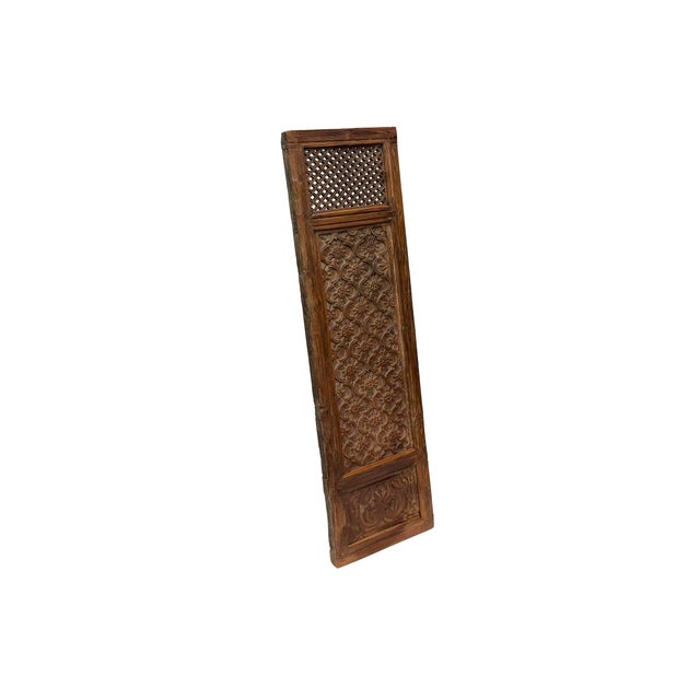 This antique Chinese wooden window shutter panel showcases exquisite craftsmanship through three distinct decorative...