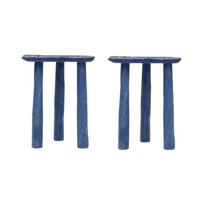 Set of 2 blue fingerprint stools by Victor Hahner Each piece is unique, handmade by the designer and signed Dimensions: W...