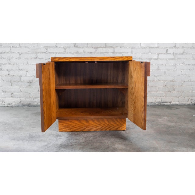 1970s Lane Furniture "Staccato" Oak Brutalist Nightstand Cabinet For Sale In Boston - Image 6 of 12