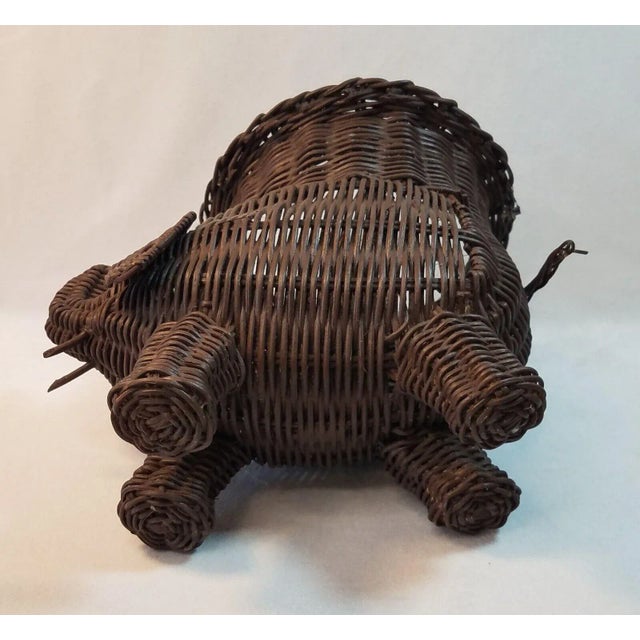 1970s Vintage Wicker Rattan Elephant Planter For Sale - Image 12 of 13