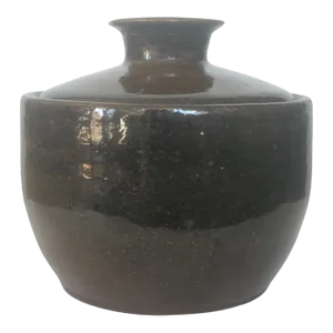 Japanese Glazed Ceramic Lidded Pot Stoneware Mingei Pickling Serve-Ware Vintage