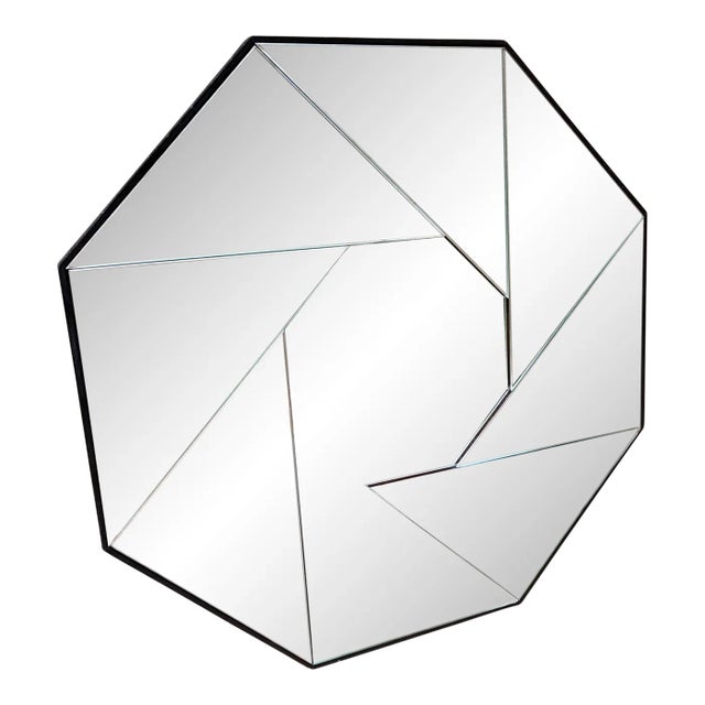 Vintage 1970s Large Heavy Geometric Octagonal Camera Iris Blades Mirror For Sale
