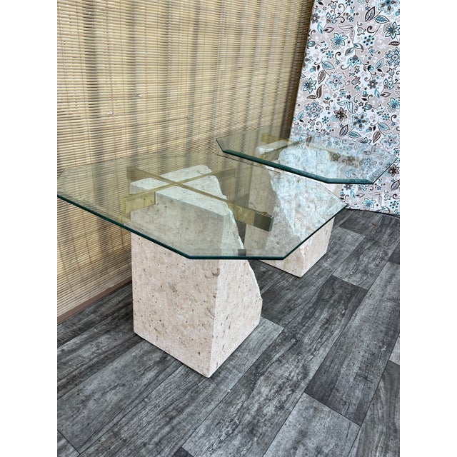 Tan A Pair of Post Modern Tessellated Mactan Stone Side Tables. Circa 1980s For Sale - Image 8 of 17