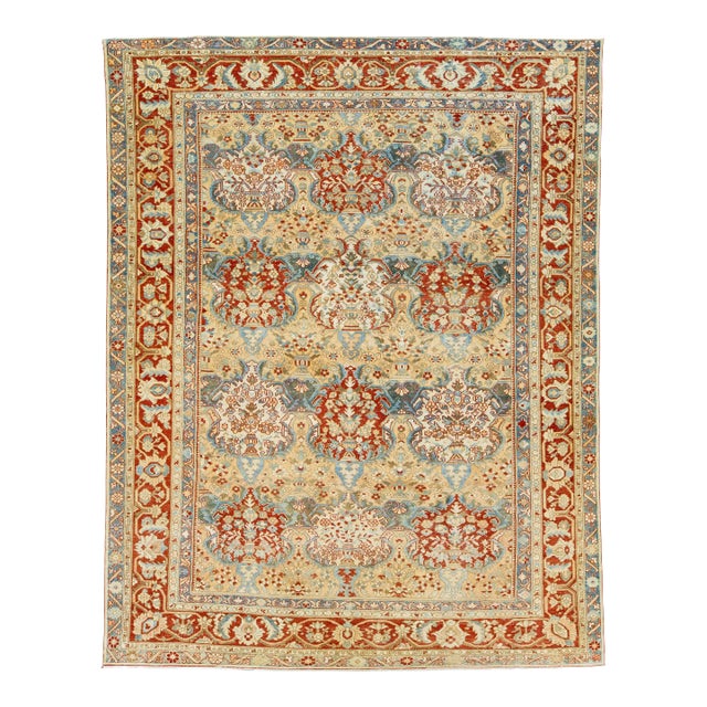 1920s Antique Persian Bakhtiari Wool Rug With a Tan Color and Allover Pattern For Sale