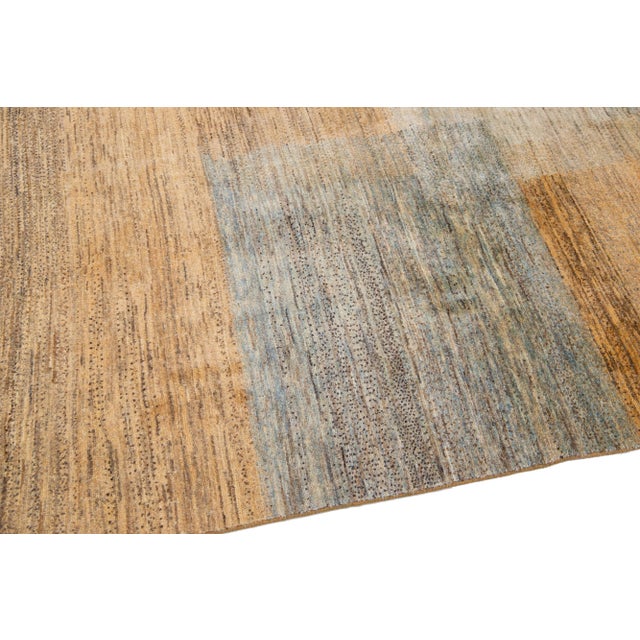 Camel Modern Handmade Sahar Sedeh Gabbeh Persian Wool Rug With Camel Color Design For Sale - Image 8 of 10