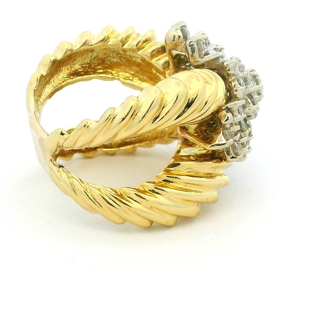 1980s Vintage 18k Gold Diamond Bombe Cocktail Ring, 3.75 Carats, Size 7 For Sale - Image 5 of 14