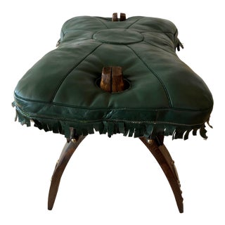 Vintage Hunter Green Leather Egyptian Camel Saddle For Sale