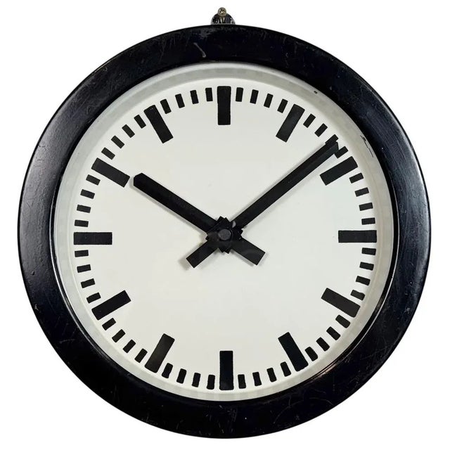 Industrial German Black Factory Wall Clock, 1950s For Sale - Image 17 of 17