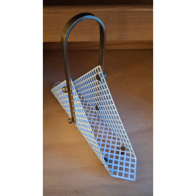 Mid-Century Modern Mid-Century Napkin Holder in Lacquered Perforated Metal with Brass Handle and Feet, 1950s For Sale - Image 3 of 6