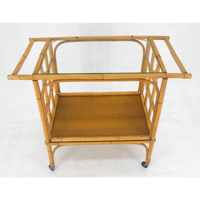 Fine Bamboo c1970s 2 Tier glass Top Serving Bar Cart on Wheels Mid Century MINT! For Sale - Image 15 of 18