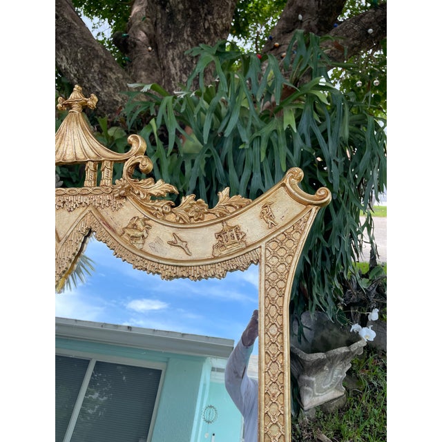 1960s Large Regency Chinoiserie Pagoda Mirror in Gold Leaf, Newly Restored, 51.5”h For Sale - Image 9 of 12
