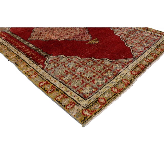 51736 Antique Turkish Oushak Prayer Rug, 02'08 x 04'01. A sacred fragment of Anatolian devotion, this hand-knotted wool...