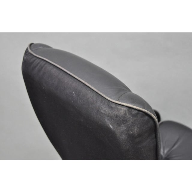 Vintage Black Leather Ekornes Stressless Style Swivel Recliner Lounge Chair For Sale - Image 11 of 17
