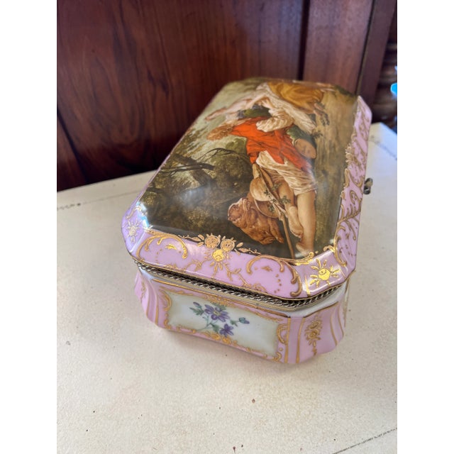 Antique Sevres Style Large Porcelain Vanity Box For Sale In Chicago - Image 6 of 12