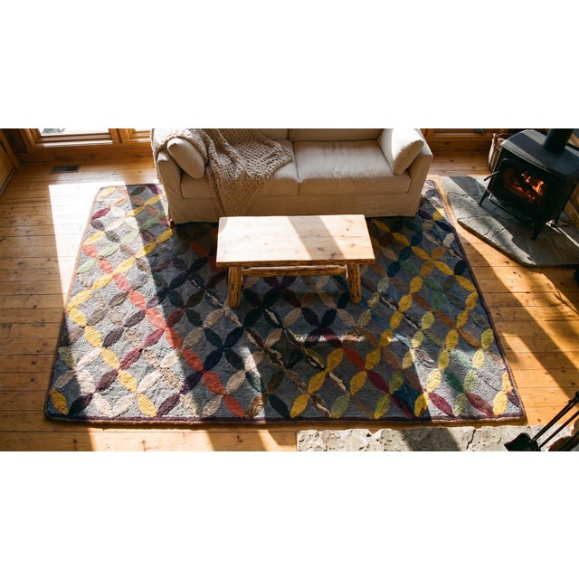 Considerable Slate Gray Color With Geometric Design Antique American Hooked Rug For Sale - Image 14 of 15