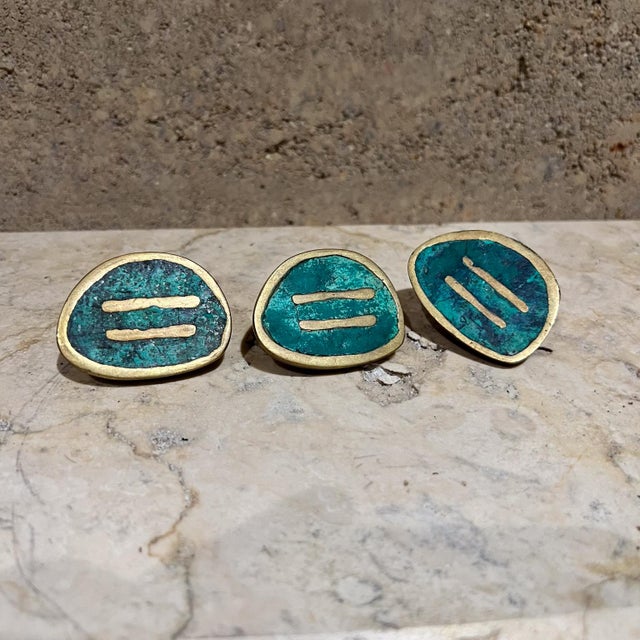 Mid-Century Modern 1950s Pepe Mendoza Set Three Round Pull Knobs Mayan Malachite Mexico For Sale - Image 3 of 8