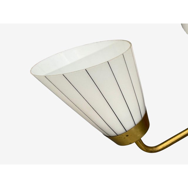 1950s Swedish Modern, Three-Light Pendant Light, Brass, Wood, Glass For Sale - Image 9 of 11