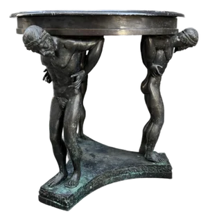 1930s Italian Bronze & Belgian Marble Neoclassical Caryatid Salon Table