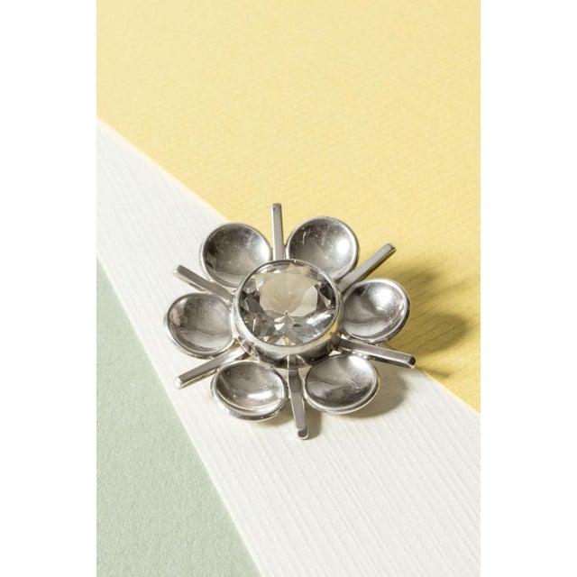 1960s Silver and Rock Crystal Brooch from Victor Jansson, 1960s For Sale - Image 5 of 5
